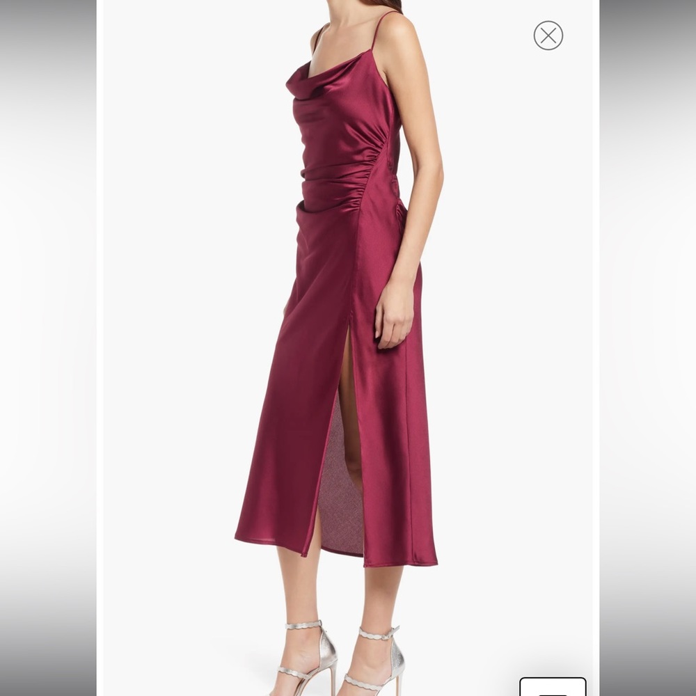 Floret Studios Ruched Slip Dress New With Tags Size Small Midi Length Wine Red - Picture 5 of 14